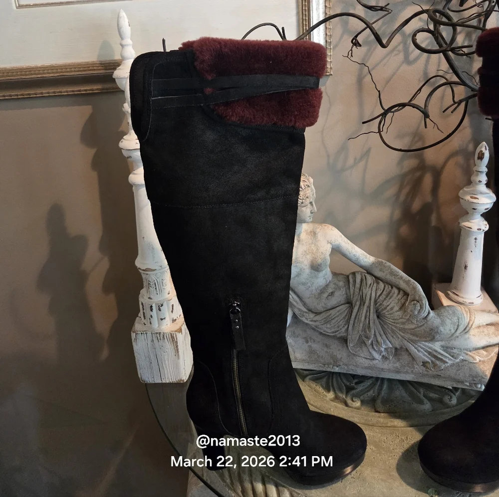 Ugg Ophira Suede Over The Knee Boots Lamb Fur Cuff Designer Heeled Boot #199